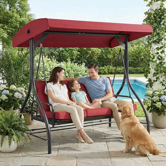 MAMIZO 3-Seat Outdoor Patio Swing, Porch Swings, Backrest Bench Sets, Glider - Image 7