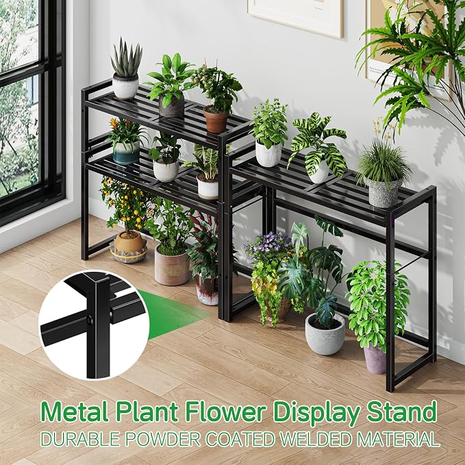 3-Tier Metal Plant Stand, Heavy Duty Waterproof Indoor Outdoor Stackable Shelf - Image 3