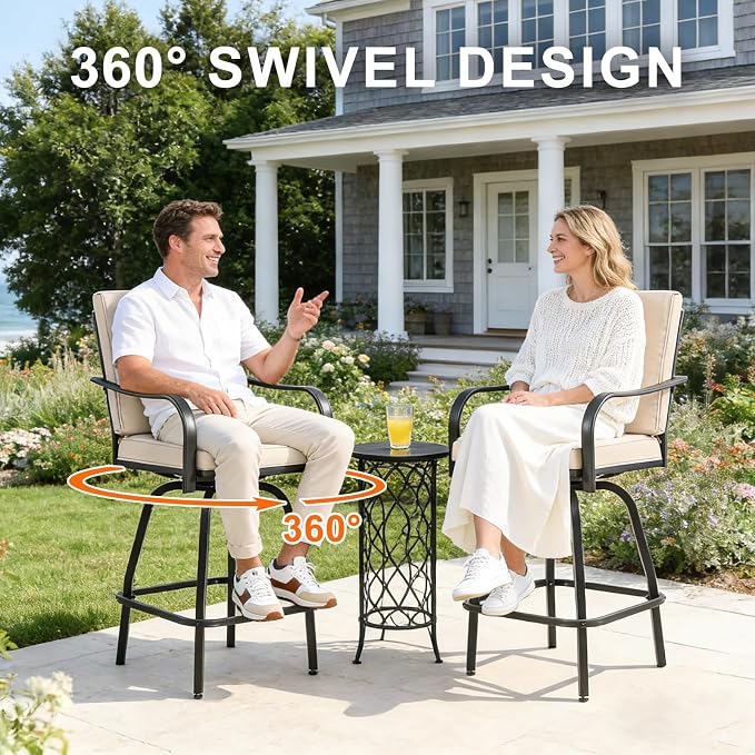 Patio Swivel Bar Stools Set of 2, Outdoor Bar Height Swivel Chairs - Image 5