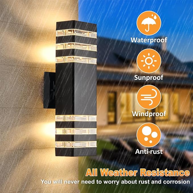 DASTOR 2 Pack Outdoor Wall Lights, Modern Outdoor Light Fixture Wall Mount - Image 2