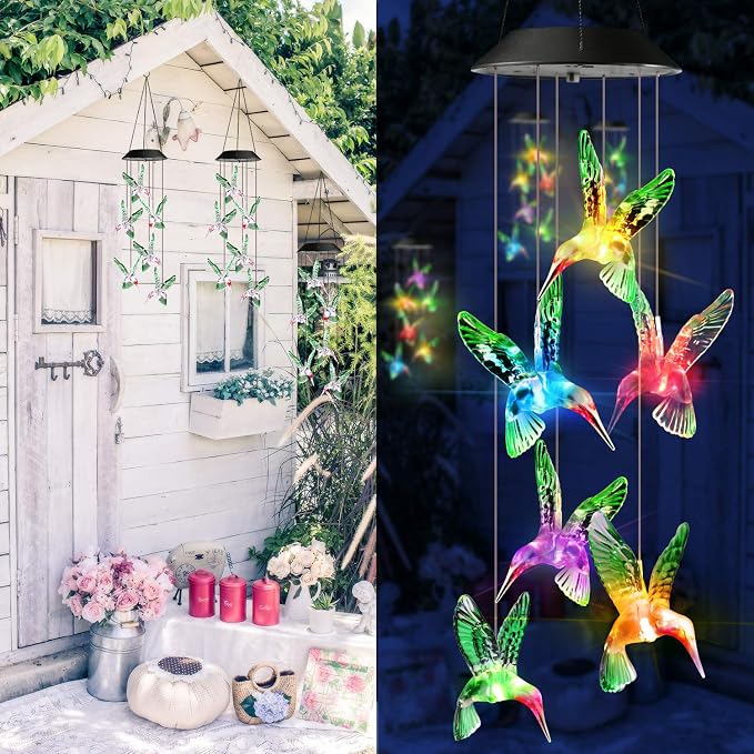 Toodour Solar Wind Chime, Color Changing Wind Chimes Hummingbird, LED - Image 7