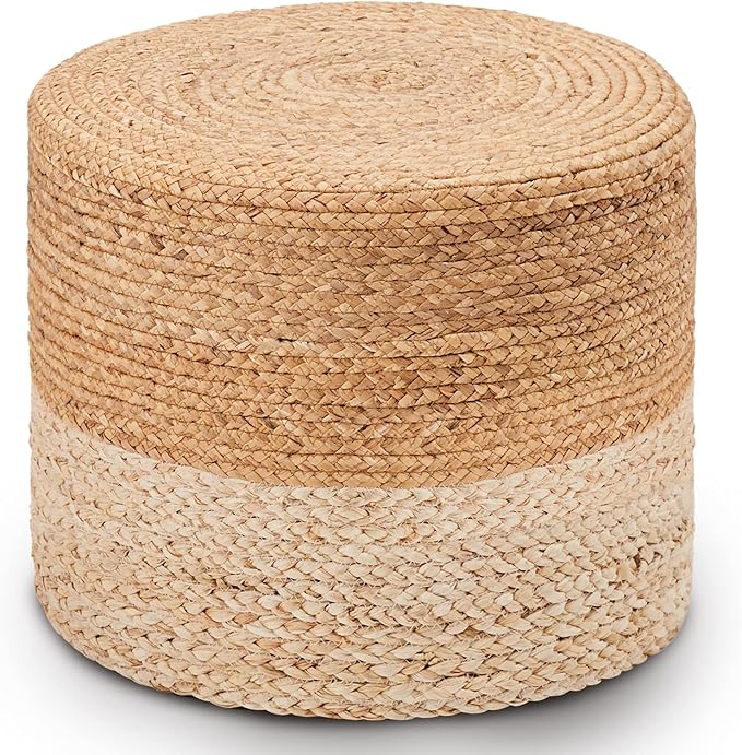 Wimarsbon 18'' Pouf Ottoman, Natural Braided Poof, Round Poufs, Rustic by Wimarsbon