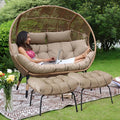 NICESOUL Double Egg Chair with Footstools & Cushions, Oversized Wicker Boho by NICESOUL