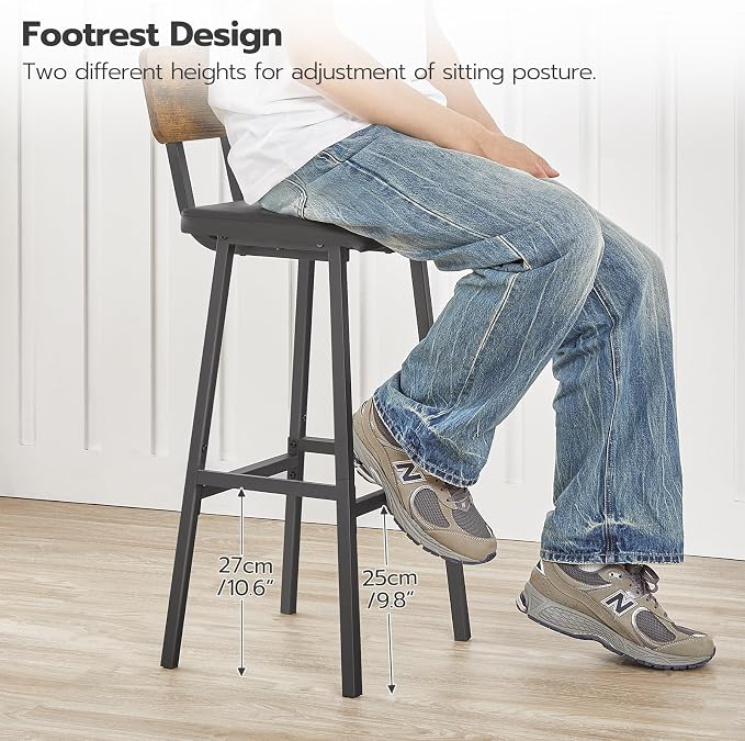 HOOBRO Black Bar Stools, Kitchen Breakfast Stools - Image 3