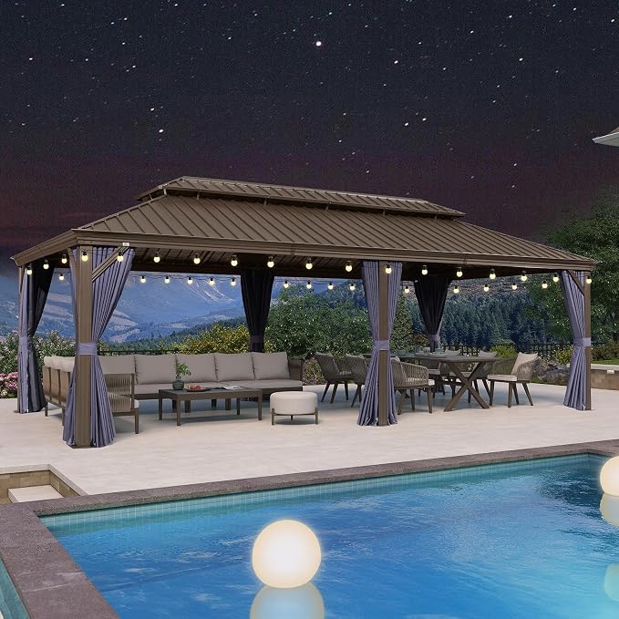 PURPLE LEAF 12' X 24' Outdoor Hardtop Gazebo Patio Wide Aluminum Frame by PURPLELEAF