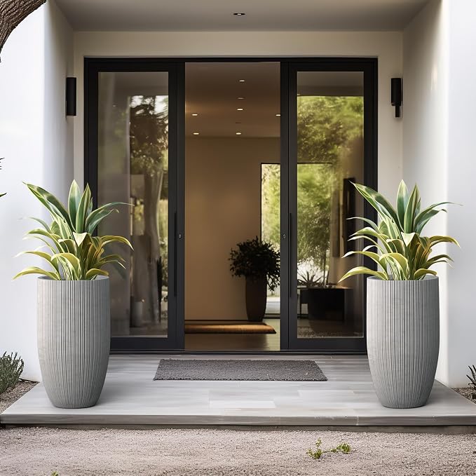 Kante 24 Inch Tall Round Concrete Planter, Large Indoor Outdoor Plant Pots - Image 3