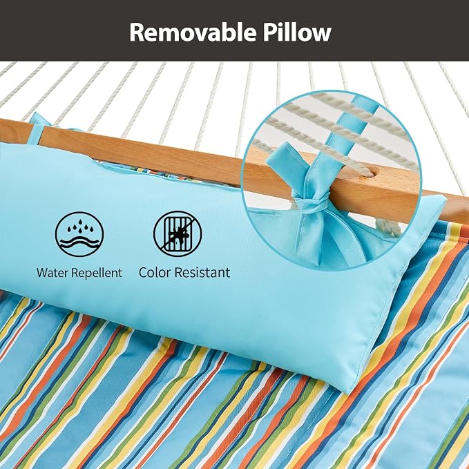 Outdoor Double Hammock with Hardwood Spreader Bars, Large Rope Hammock with - Image 7