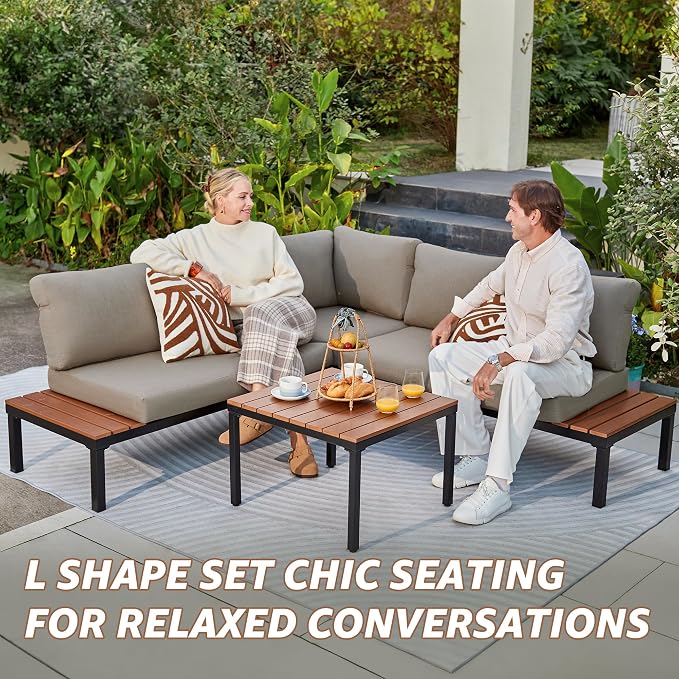 NATURAL EXPRESSIONS Patio Furniture Sets, Metal Outdoor Sectional L Shape - Image 8