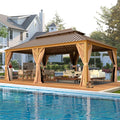 EROMMY 12'x22' Gazebo, Wooden Finish Coated Aluminum Frame Pergola by EROMMY