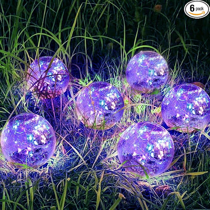 Solar Garden Lights Outdoor Waterproof, 6 Pack Cracked Glass Ball Light by SyouHome