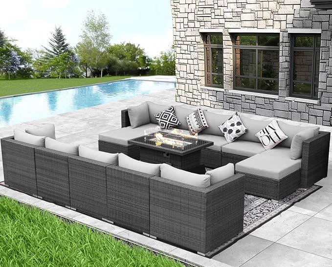 NICESOUL 13 Piece Patio Furniture w/Fireplace, Elegant Outdoor Seating w/Firepit - Image 2