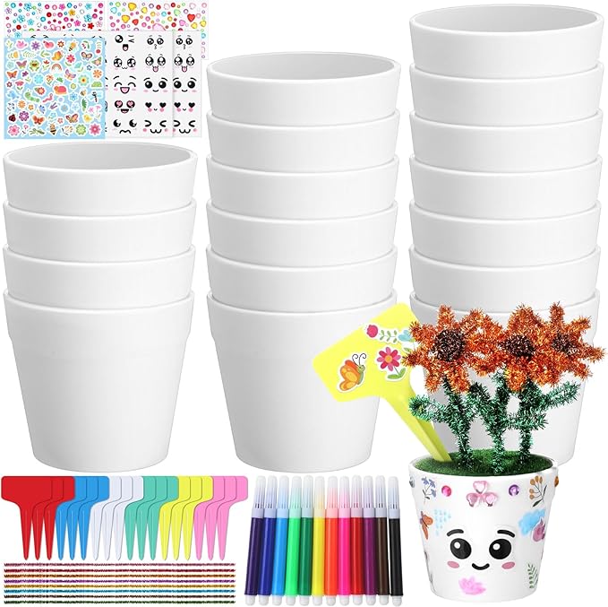 Funnymoom 36 Pcs Garden Plastic Paintable Flower Pot Craft Kit DIY Painting by Funnymoom