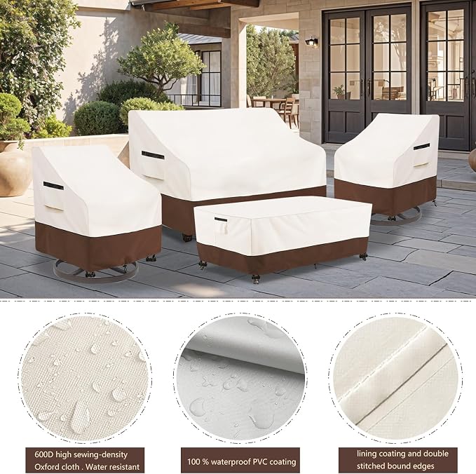 Patio Furniture Covers Set, 4-Piece 600D Heavy Duty Waterproof Outdoor - Image 4