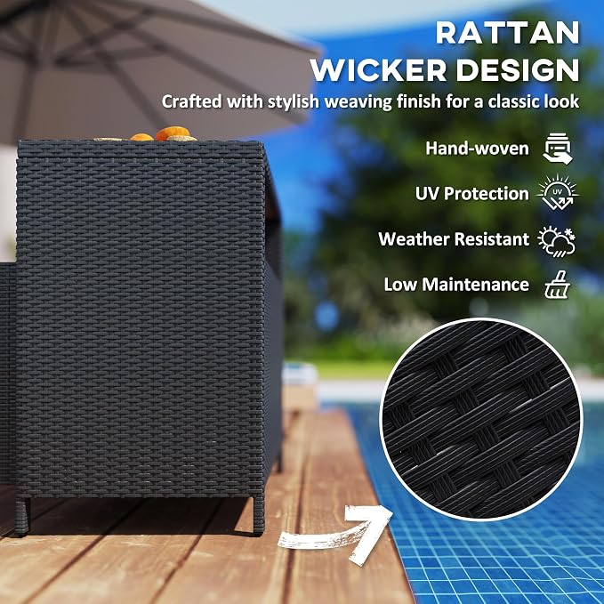 Outsunny Wicker Outdoor Storage Cabinet, Rattan Outdoor Bar Table - Image 5