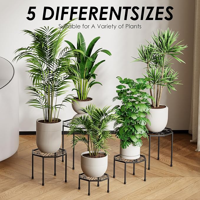5-Pack Metal Plant Stands for Outdoor Indoor, Anti-Rust Iron Flower Pot Stand - Image 3