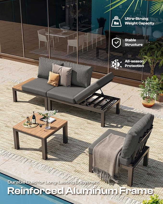 Aluminum Outdoor Patio Furniture Set, 4 Seats Modular Patio Sectional Sofa Set - Image 6