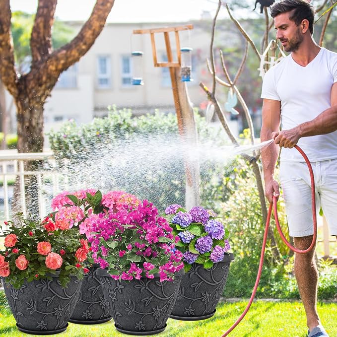 4 Pack 16 Inch Large Plant Pot for Outdoor, Plastic Flower Pot Indoor - Image 5