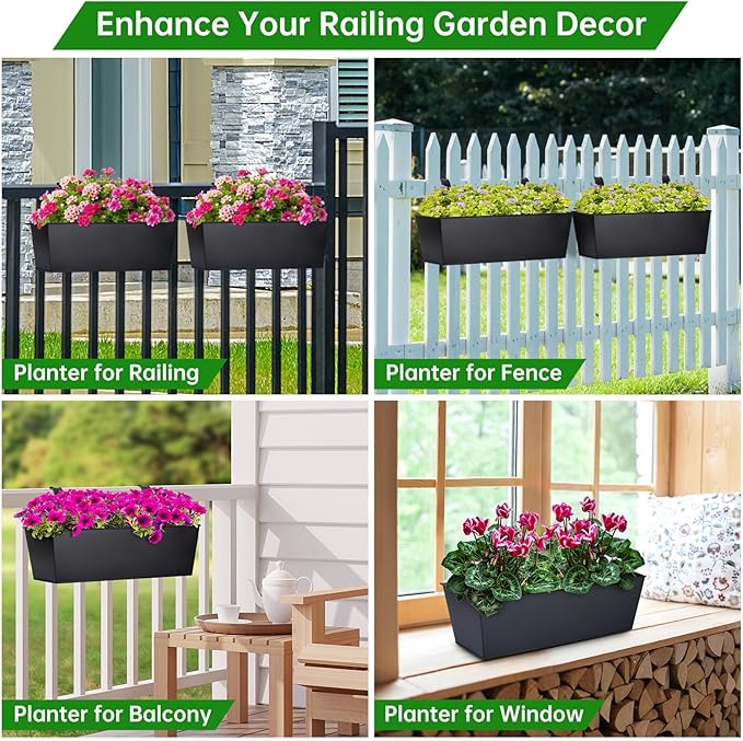OGIMA 16-Inch Railing Planter Box, 3 Pack Large Hanging Planters - Image 7
