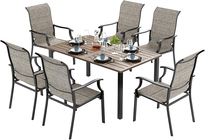 7 Piece Outdoor Dining Set for 6, Outdoor Table and Chairs Set for 6 by SUNSHINEVALLEY