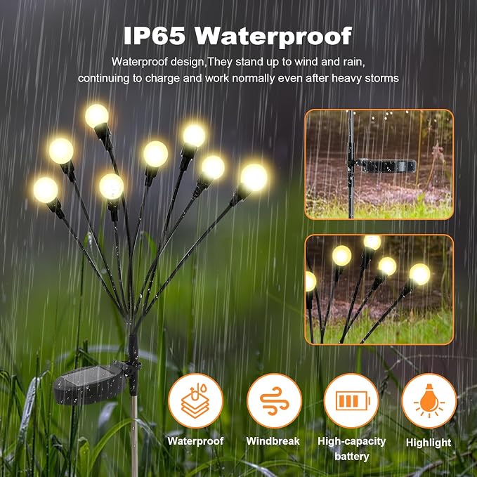 ALSO GO Solar Lights Outdoor, 2 Pack 16 LEDs Firefly Lights, Waterproof Solar - Image 5