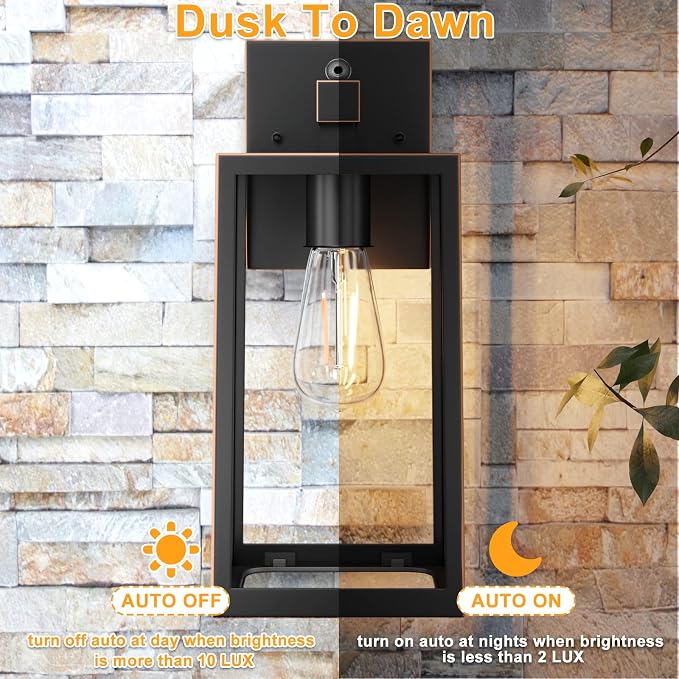 SHINE HAI Dusk to Dawn Outdoor Wall Lantern, Exterior Sensor Light Fixture - Image 3