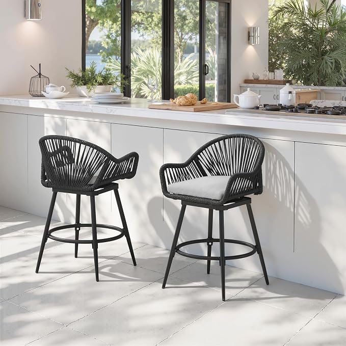 24” Outdoor Swivel Bar Stools Set of 2, Counter Height Bar Stools - Image 3