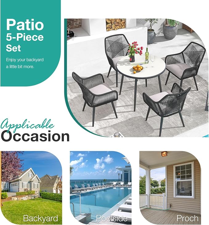 Patiorama 5-Piece Patio Dining Set, Outdoor Dining Table Chair Set, All-Weather - Image 8
