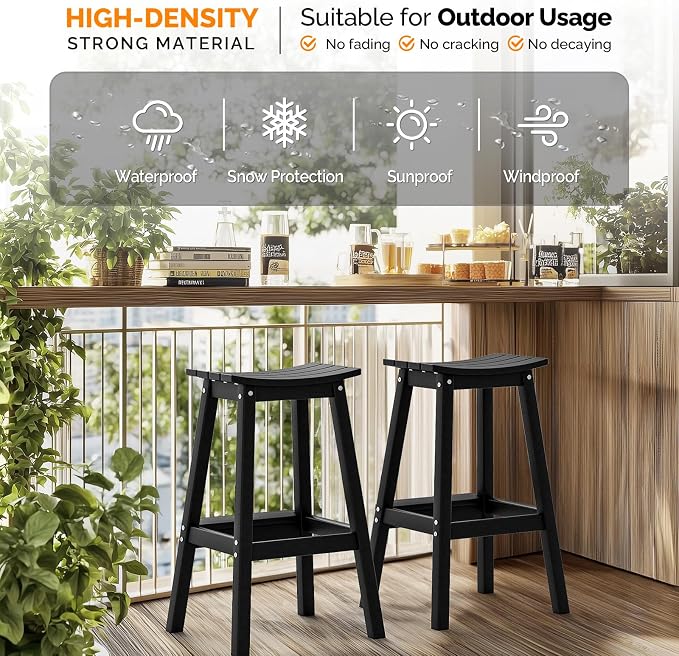 VINGLI 29 Inch Outdoor Bar Stools Set of 4, HDPE Weather Resistant Barstools - Image 6