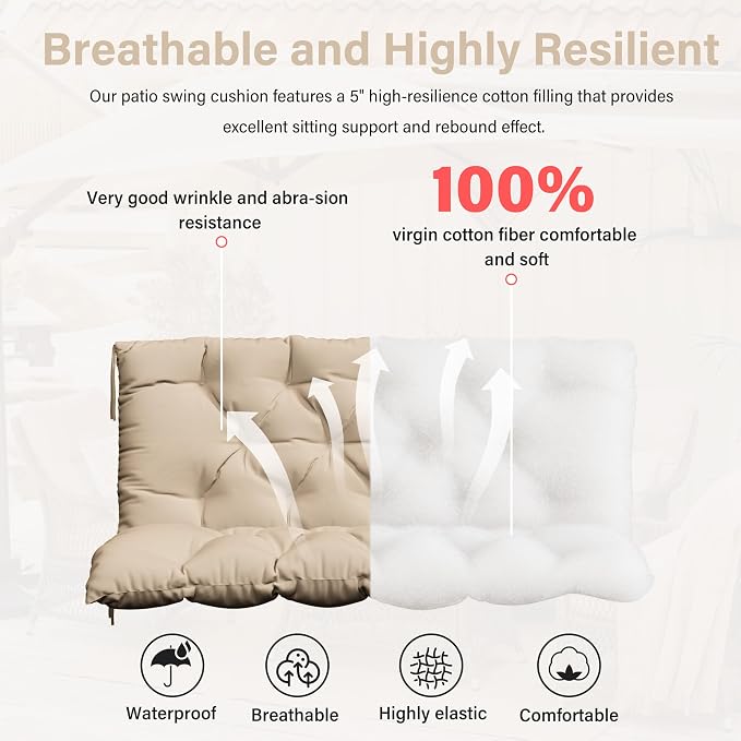 Porch Swing Cushion with Backrest, Waterproof Bench Cushion - Image 4