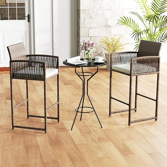 Tangkula Patio Bar Stools Set of 4, PE Rattan Bar Height Chairs - Image 8
