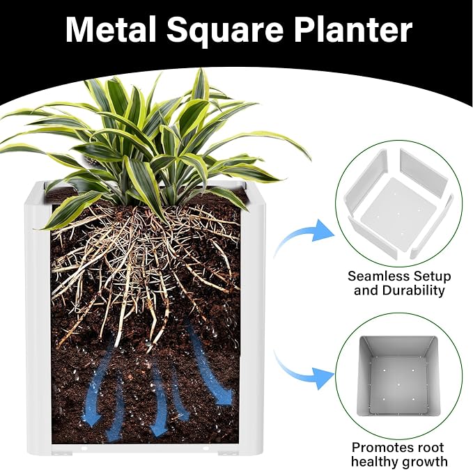 Large Metal Outdoor Planter Box 24" W x 24" D x 24" H, Cube Planters - Image 3