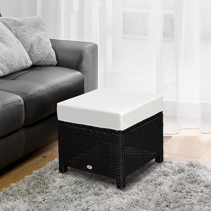 Outsunny 20" Patio Wicker Ottoman, Additional Seating, Side Table - Image 2