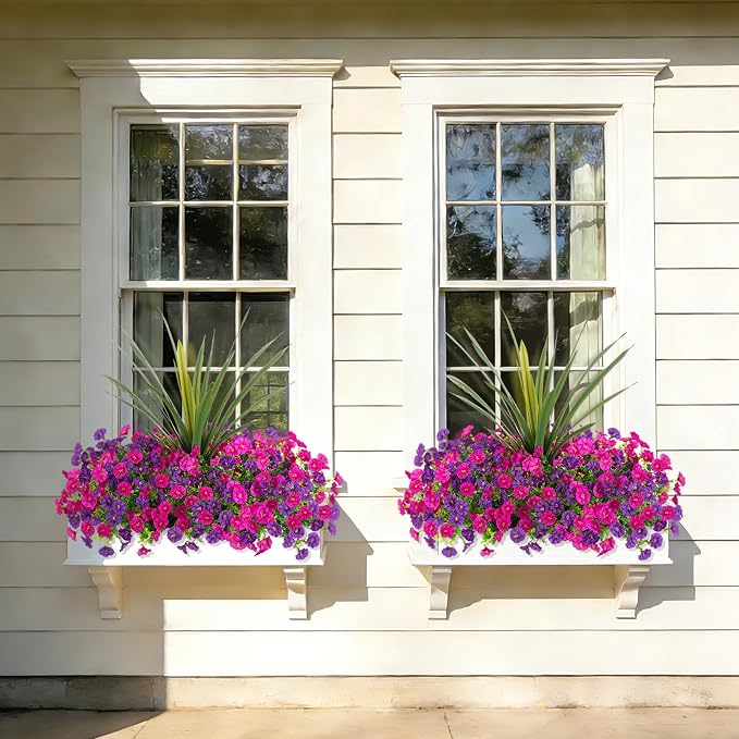 Artificial Flowers for Outdoors Fake Plants Outside, 12 Bundles Silk Morning - Image 5
