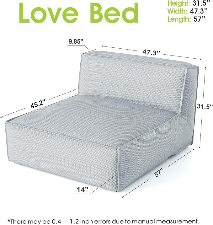 Outdoor 2 Person Bean Bag, Patio Chaise Lounge Chair Love Bed, Water-Resistant - Image 2