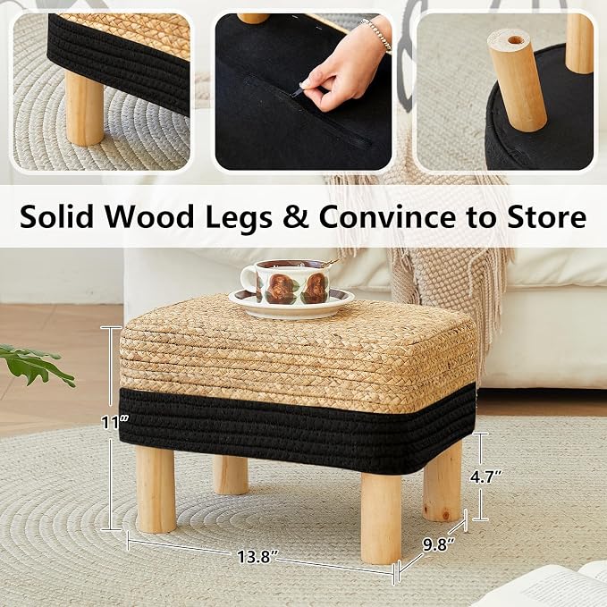 Ottoman Foot Stool Rectangular Footrest Natural Seagrass Footstool - Image 3