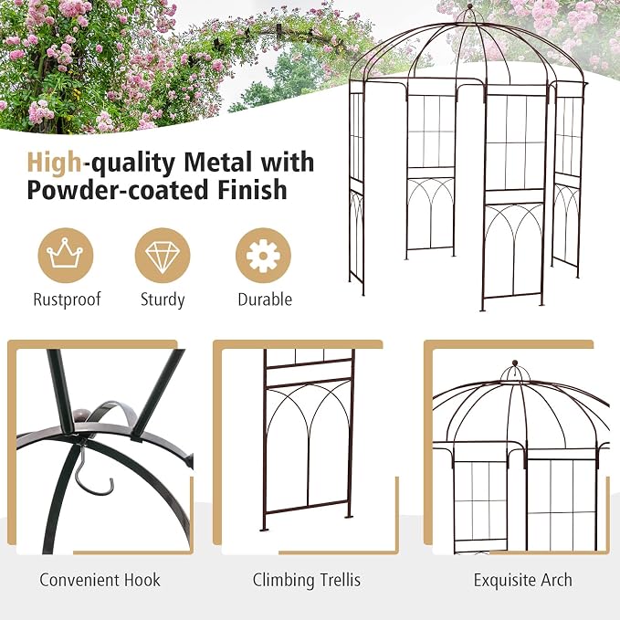 Safstar Birdcage Shape Garden Arbor, 8.4' H x 7' W Heavy-Duty Metal Pergola - Image 4