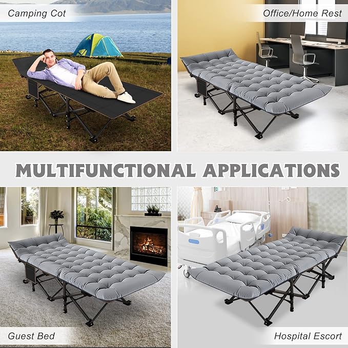 ABORON Camping Cot for Adult 28" Extra Wide, Heavy-Duty 1200D Oxford Cot for - Image 4