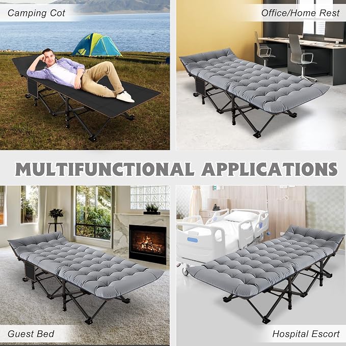 ABORON Camping Cot for Adult 28" Extra Wide, 2PK Heavy-Duty 1200D Oxford Cot - Image 4