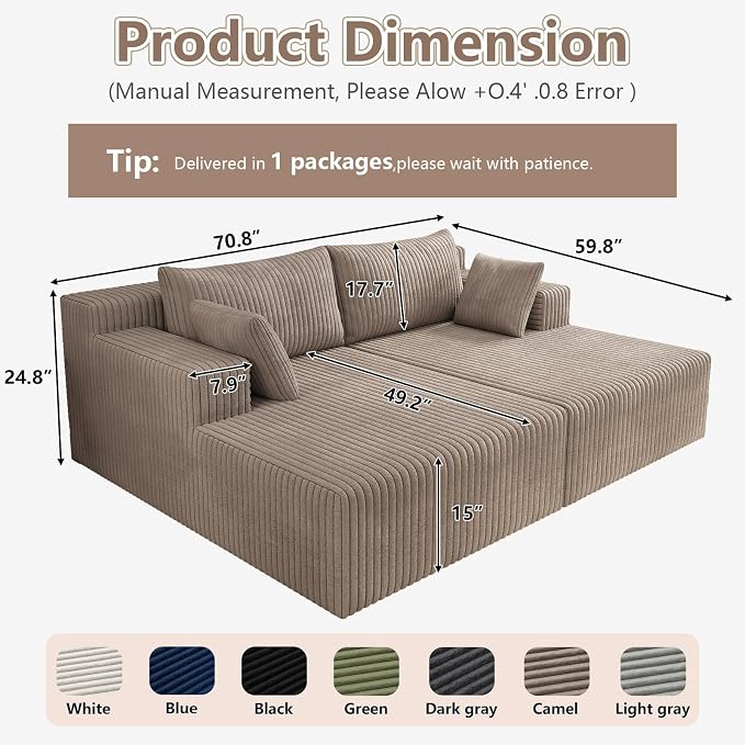 ODUWA Oversized Double Chaise Lounges Indoor, Upholstered Boneless Cloud - Image 2