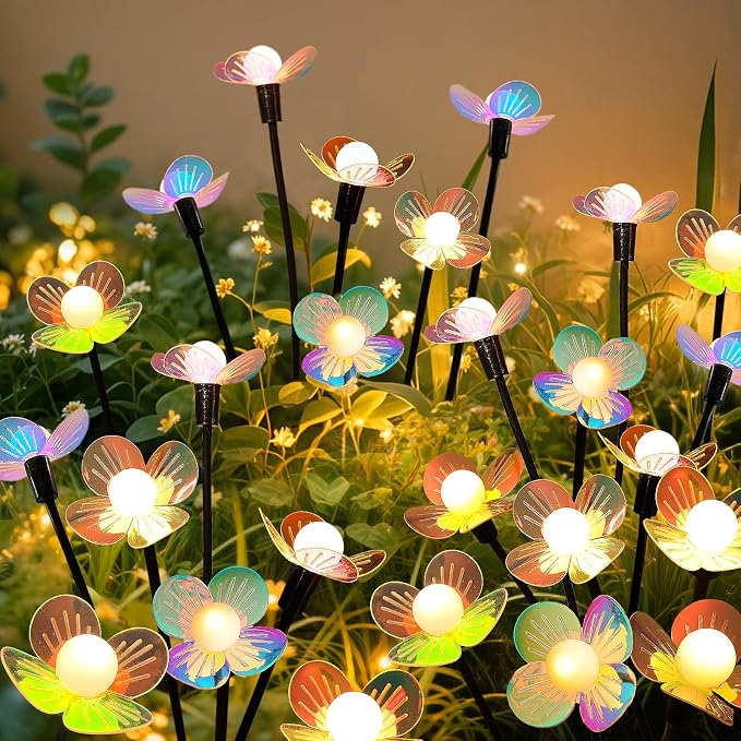 Solar Garden Lights, 4 Pack 24 LED Solar Swaying Flower Light, Waterproof - Image 3