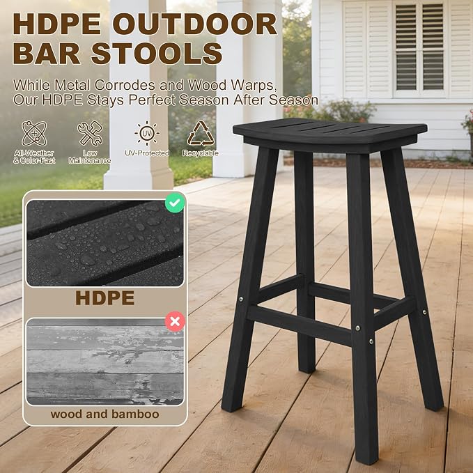 3-Piece Outdoor Bar Table Set, HDPE Patio Dining Set, 1 Round Bar Table & 2 Bar - Image 4