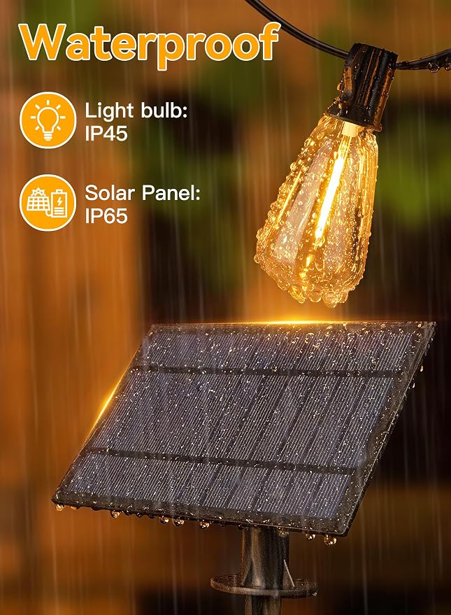 Ollny 50+2 LEDs ST38 Solar String Lights, 100 FT USB & Solar Dual Charging - Image 6