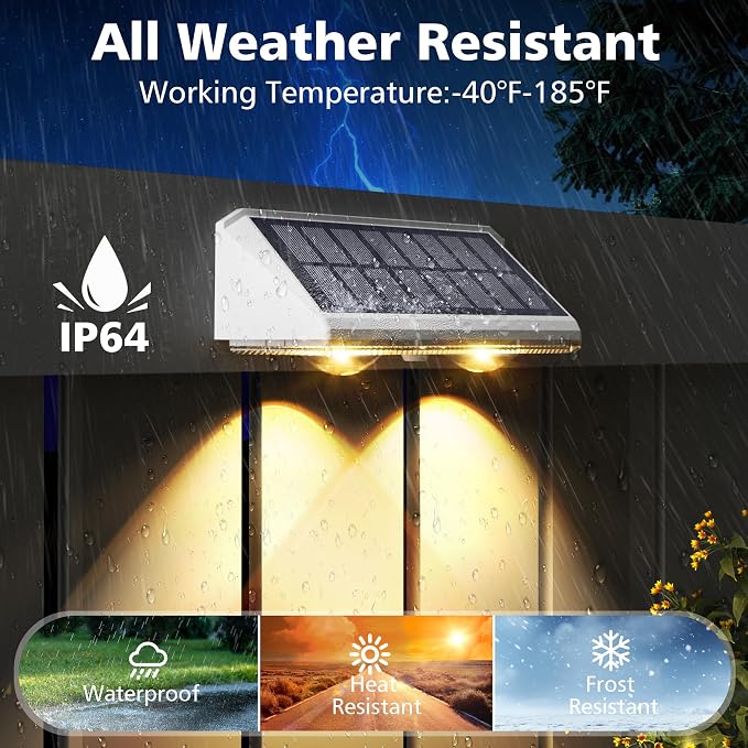 APONUO Solar Fence Lights, IP64 Waterproof, Fence Lights Solar Powered 9 - Image 4