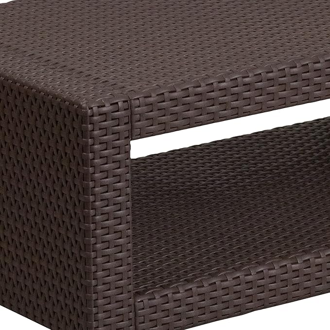 Flash Furniture Seneca Indoor/Outdoor Chocolate Brown Faux Rattan Coffee Table - Image 6