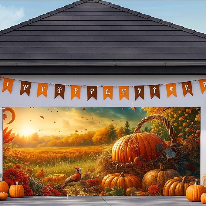ANNA QUEEN Thanksgiving Garage Door Banner 6 x 13FT, Autumn Outdoor Garage by ANNAQUEEN