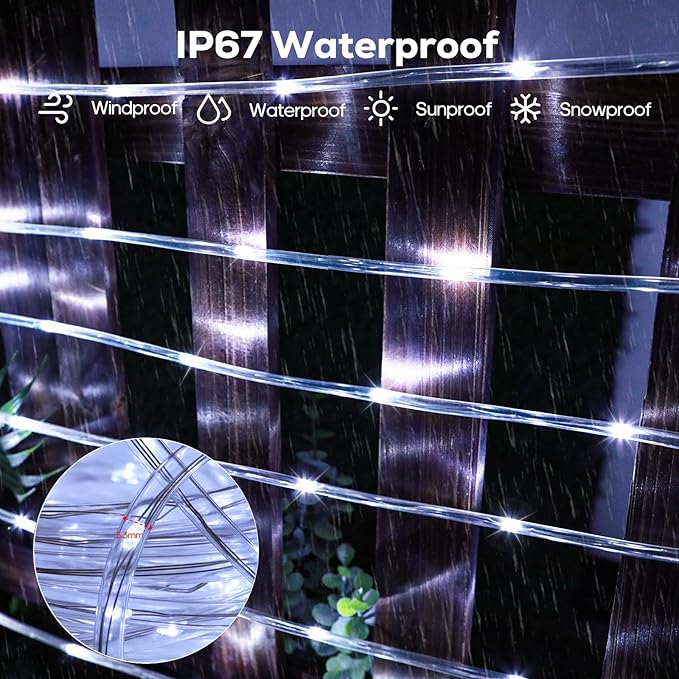 ICRGB Solar Rope Lights Outdoor, 132FT 400 LED Solar Rope Lights, IP67 - Image 5