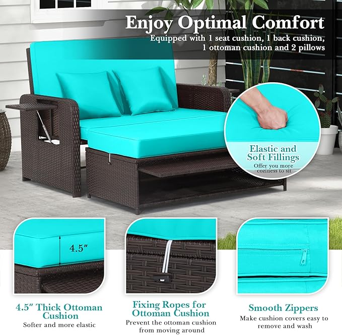 Nightcore Wicker Patio Outdoor Daybed, Outdoor Chaise Lounger w/ 4-Level - Image 7
