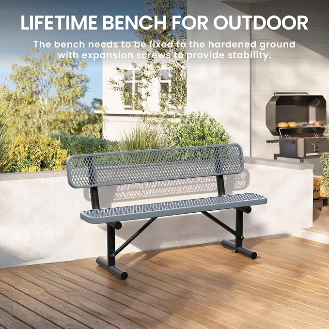 6 Feet Steel Park Bench for Outside, Outdoor Bench - Image 5