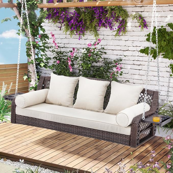 3 Seat Porch Swing, Wicker Patio Swing by YALISSEY