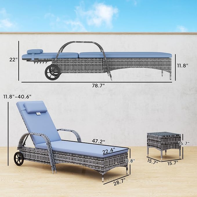 Outsunny Wicker Outdoor Chaise Lounge Chair Set of 3 - Image 3